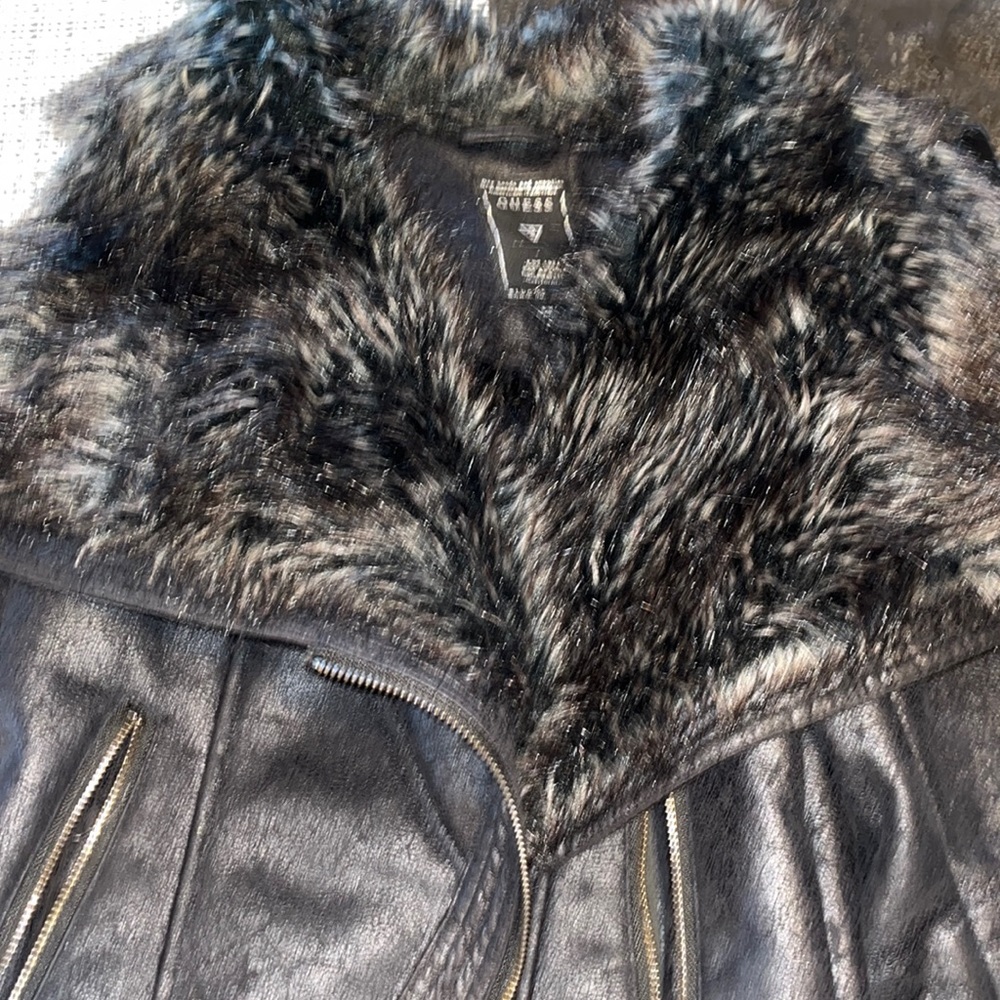 Guess fur jacket X small black good condition